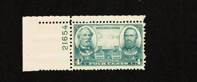 1936-7 U.S.COMMEM.  ARMY-NAVY 4c Lee-Jackson  Plt#Single Sc#788 M/NH/OG GEM ^ - Image 1 of 1