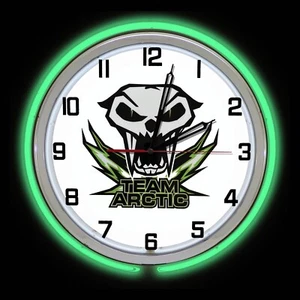 15" Arctic Cat Snowmobile Team Sign Green Double Neon Clock - Bild 1 von 2