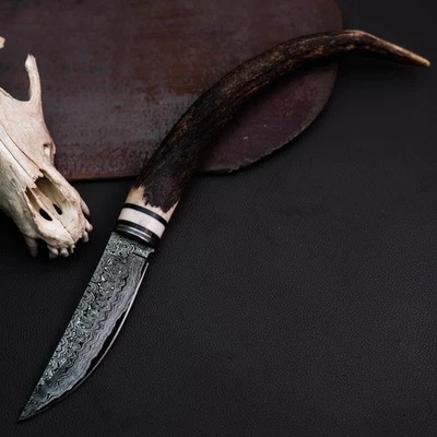 Gift-Ready 13.8" Damascus / Steel Knife Full Tang Hunt it Hunt + Leather Sheath - Image 1 of 4