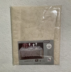 Tovaglia vintage nuova con scatola bordeaux pizzo Nottingham 100% cotone - avorio rettangolare 60x80" - Foto 1 di 8