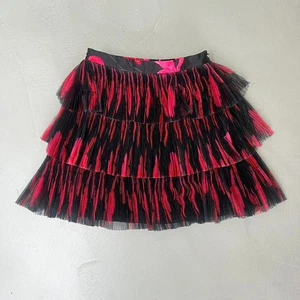 Anthropologie Hutch Tulle Tiered Mini Skirt. Red/Black Floral Print. Medium. - Picture 1 of 6