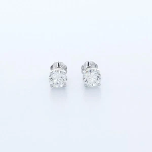 Solid 14K White Gold Stud Earrings Classic 0.93 CT Round Natural Diamond F SI1 - Picture 1 of 10