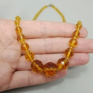 Vintage Orange Amber Glass Beaded Necklace 15 Inch Long Graduated Size - Picture 1 of 7