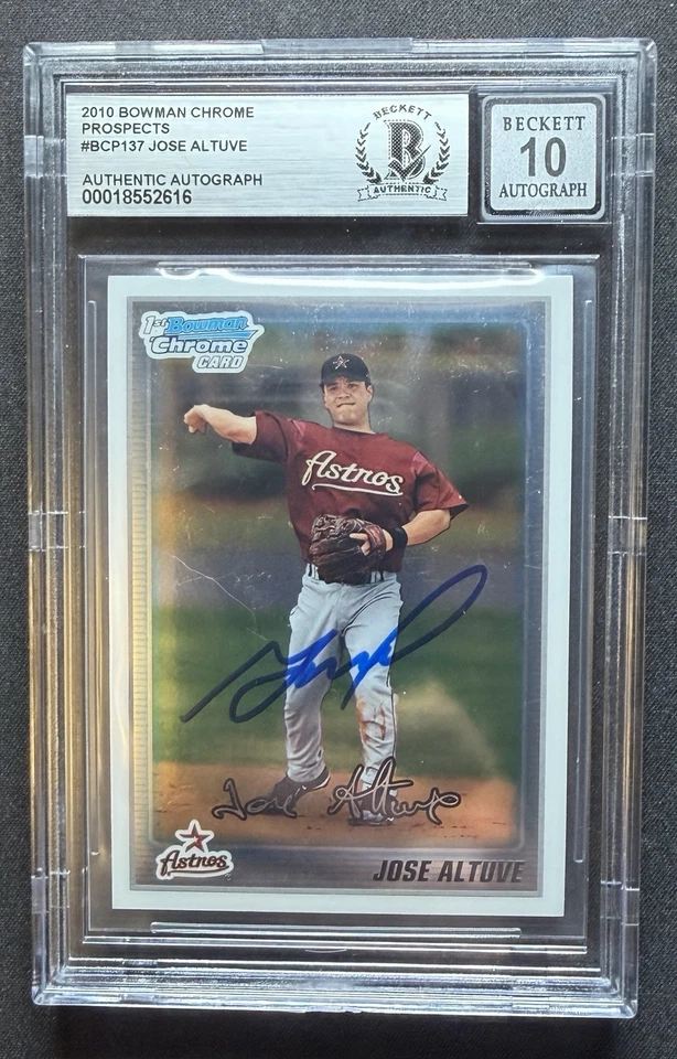 2010 年 Bowman Chrome Prospects Jose Altuve 亲笔签名 #BCP137 Beckett BAS 10 签名 — 第 1/2 张图片