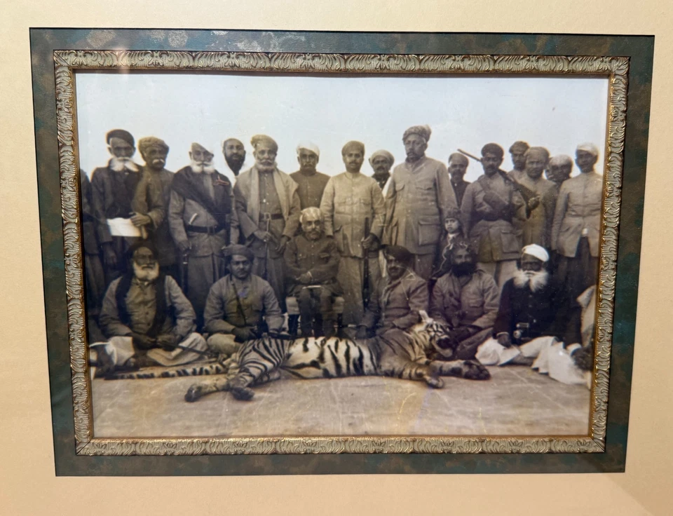 Fotografías antiguas originales del siglo XIX enmarcadas indias dobles caza de tigres sepia Foto 1 de 4