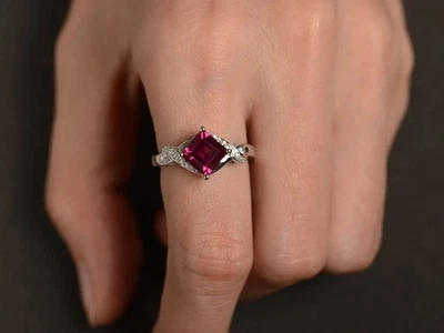 925 Sterling Silver Pink Ruby Lab Created Women Minimal Ring US Duty Free - Image 1 of 4