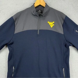 West Virginia Pullover Jacket Mens Large Blue Gray Quarter Zip Stretch Colosseum - Picture 1 of 11