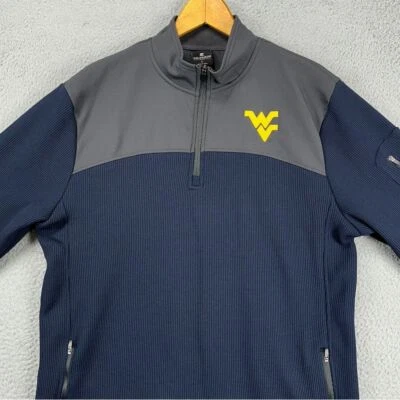 West Virginia Pullover Jacket Mens Large Blue Gray Quarter Zip Stretch Colosseum - Image 1 of 4