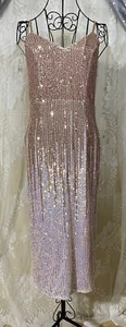 Beautiful Ombre Peach to Pink Iridescent Sequin Dress Size L Stretchy! - Picture 1 of 13
