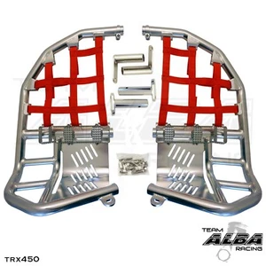 TRX 450R 450ER  Nerf Bars  Pro Peg Heel Guards  Alba Racing  Silver Red 218T7SR - Picture 1 of 2