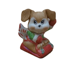 Vintage Bunny Rabbit Sled Christmas Figurine 3" Ceramic Holiday Decoration 3" - Picture 1 of 6
