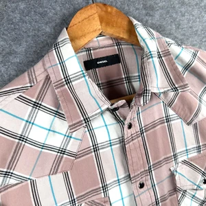 Diesel Shirt Mens Medium Plaid Check Long Sleeve Western Snap Country Cowboy - Picture 1 of 15