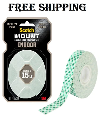 Scotch-Mount Indoor Double-Sided Mounting White Tape, 1 in x 125 in (10.4 ft)...