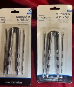 Lot of 2 classic 5" Metal NUTCRACKER + 2 Steel PICKS traditional nut cracker - Picture 1 of 4