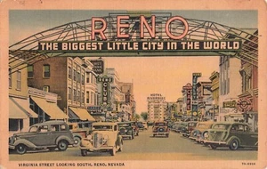 Reno, Nevada Postkarte Virginia Street Oldtimer Schilder PM 1937 R1* - Bild 1 von 2