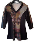 Parsley & Sage Size M Hood Tunic Top Quilted Material Black Panels Abstract NWOT