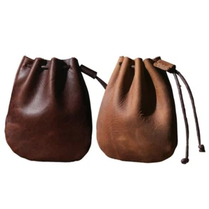 Drawstring Bag Genuine Leather Wallet Coin Pouch Case Purse Men & Women USA - Picture 1 of 17