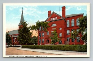 St Joseph's Church and School Pawtucket RI Vintage postcard unposted  - Picture 1 of 2