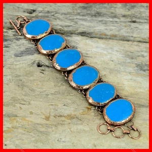 Copper Sleeping Beauty Turquoise Gemstone Electroformed Chain Bracelet Jewelry - Picture 1 of 6