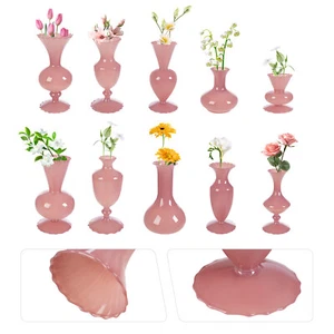 Pink Glass Bud Vase Set of 10, Small Vases for Flowers Centerpieces Table Decor - Picture 1 of 18