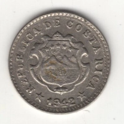 1942 COSTA RICA 50 CENTIMOS STRUCK OVER 2 CENTIMOS UNC. - Image 1 of 2