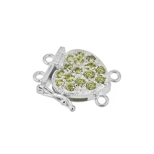 Fine Sterling Silver 2-Strand Pearl Heart Box Clasp with Peridot CZ #51588 - Picture 1 of 2