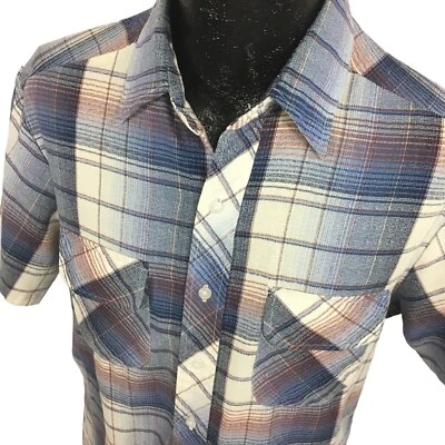 Camisa SURFER De Colección 1950 60 Azul Cuadros Cuadros Delgada TELA DE CORTEZA Abotonada Bolsillo Solapa Foto 1 de 4