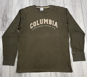 COLUMBIA Embroidered Logo Sweatshirt Long Sleeved Mens Size Medium Khaki Green - Picture 1 of 12