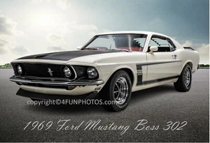 Ford Mustang Boss 302 1969 Muscle Car Hot Rod Uomo Grotta 11" x 17" Stampa Foto B - Foto 1 di 1