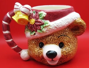Taza grande de oso de peluche de cerámica navideña pintada a mano vintage 1996 20 oz - Imagen 1 de 5