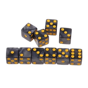 Set of 10 Six Sided Square Opaque D6 16mm Standard   Die w/ Yellow Pip - Picture 1 of 9