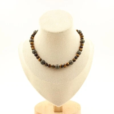 Halskette Tigerauge 6 Mm + Pyrit Aus Spanien 8 Mm Edelstahlkette - Bild 1 von 3