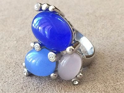 Anillo azul de tres piedras de acero inoxidable PJM - tamaño 9,5 Foto 1 de 4