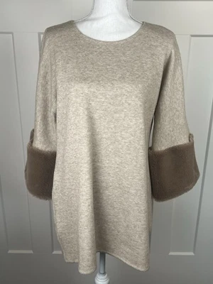 Suéter túnica Joseph Ribkoff para mujer talla 14 beige topo ribete de piel diseñador clásico Foto 1 de 4