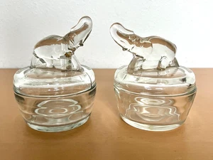 Lote De Colección De 2 Tarros De Polvo Jeanette Vidrio Transparente Elefante Baratija - Imagen 1 de 5