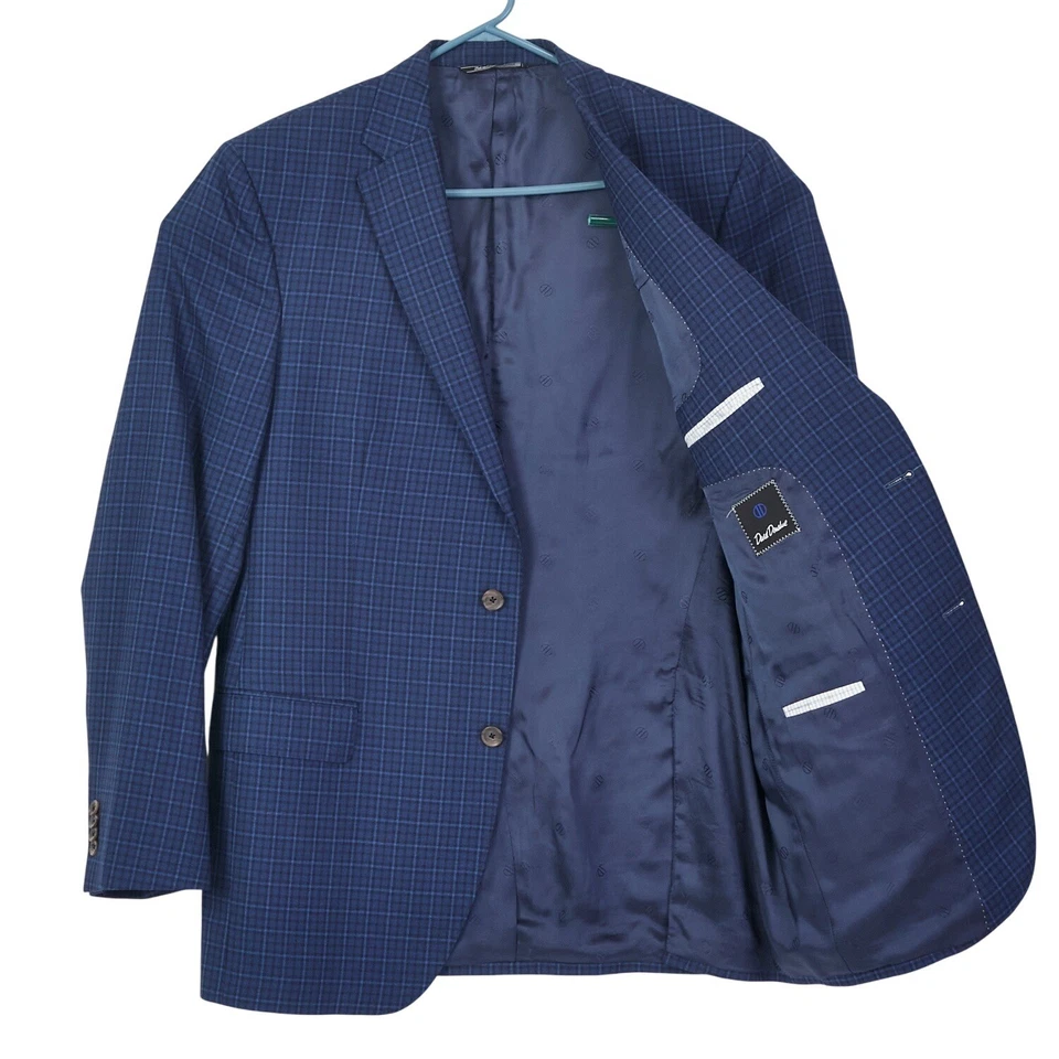Casaco esportivo David Donahue masculino azul marinho 44L xadrez 100% lã blazer Connor SPJ - Imagem 1 de 4