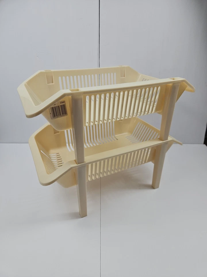 Vintage Rubbermaid Roughneck 2 caixas de armazenamento empilháveis década de 1970 amêndoa marfim plástico - Imagem 1 de 4