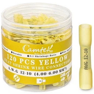 Conectores a tope termorretráctiles Camtek 120 piezas amarillo 12-10 AWG estaño grado marino... - Imagen 1 de 6
