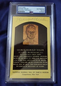 George Sisler Braves Browns Baseball Autographed HOF Plaque Postcard PSA SLAB - Picture 1 of 3