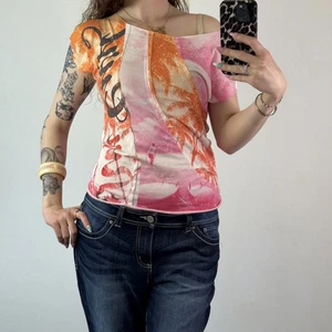 Y2K vintage Rip Curl slouchy one shoulder short sleeve t shirt top graphic print - Picture 1 of 8