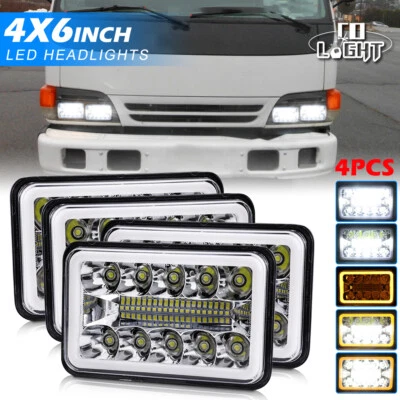 4PCS 4X6 LED Headlights Hi/Lo Sealed Beam Amber DRL For Isuzu NPR-HD NQR Truck - Image 1 of 4
