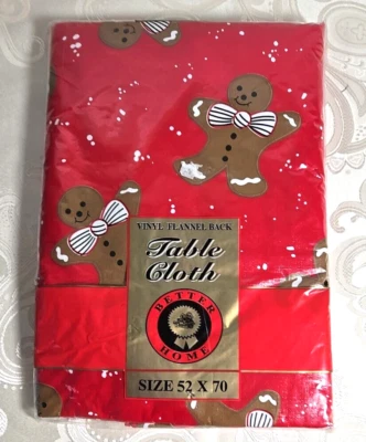 Vtg Better Home Christmas flannel back tablecloth red Gingerbreadmen 52x70 NOS - Image 1 of 4