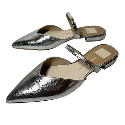 Dolce Vita Kanika Silver Distressed Leather Pointed Toe Slip On Flats Sandals 8W - Image 1 of 4