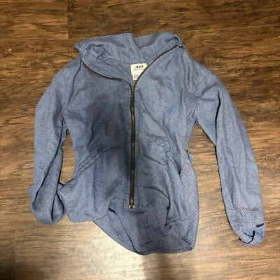 FLAX by Jeanne Engelhart Blue 100% Linen Zip Up Jacket Women's Petite Small VTG - Image 1 of 2