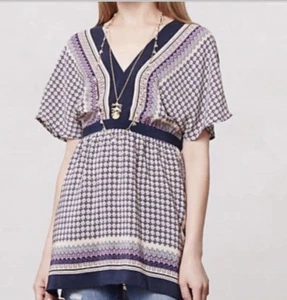 Anthropologie Meadow Rue Festival Bluse Größe Small 100 % Seide Blumen Boho Hippie - Bild 1 von 12