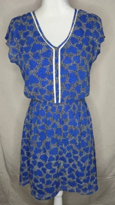 Maison Jules Dress Medium Blue Heart Print V Neck Short Flutter Sleeve - Image 1 of 4