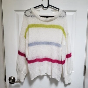 Wild Fable White Neon Striped Open Knit Sweater Womens S - Picture 1 of 4