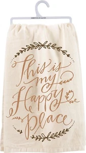 NEW!~"This Is My Happy Place"~TEA TOWEL 28"~Hand/Kitchen/Dish/Cotton/Cream - Picture 1 of 1