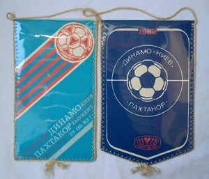 FC Pakhtakor Tashkent vs Dynamo Kyiv USSR football pennants Lot 2x Soccer banner - Picture 1 of 6