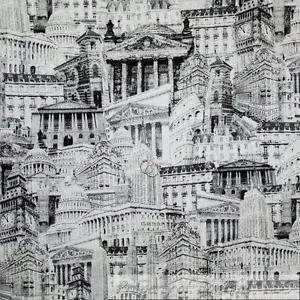 BonEful FABRIC FQ Cotton Quilt VTG Black Gray Old World Antique Historic America - Picture 1 of 12